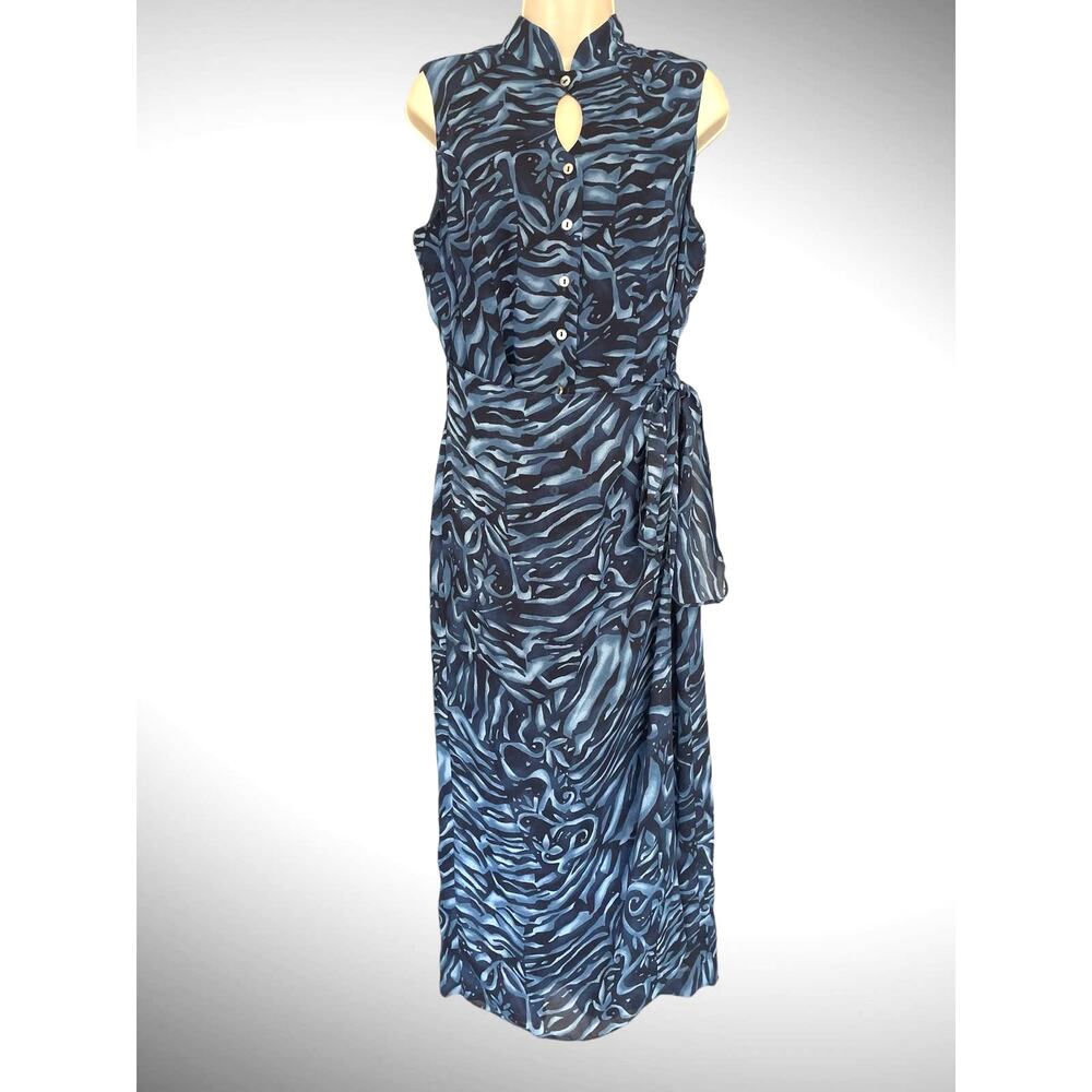 Casual Corner Long Casual Dress,‎ Size 12, Sleeveless, Navy, wrap/tie front